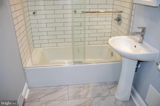 a bathroom with a bathtub
