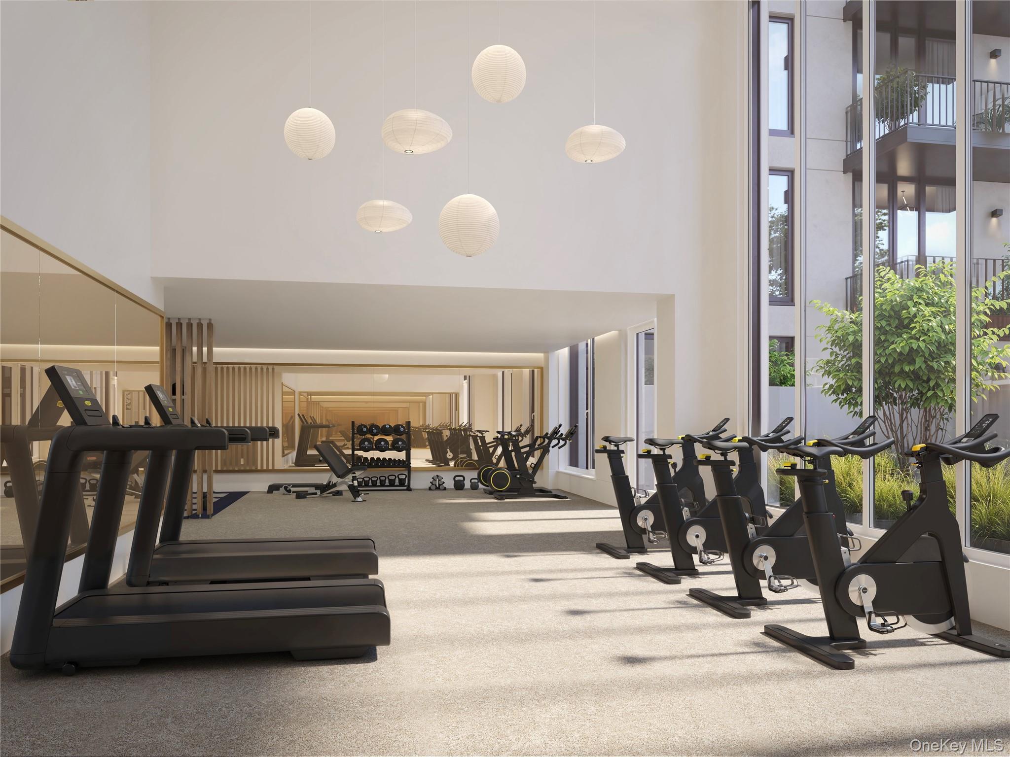 30-55 Vernon Boulevard, Unit 8F Queens, NY 11102 - Photo 7 of 12 Gym featuring a towering ceiling