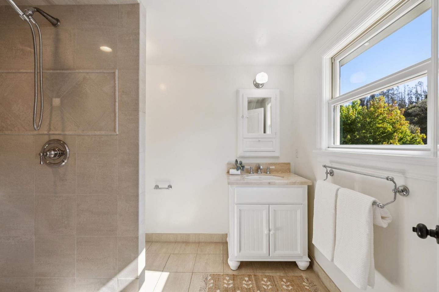 653 Larkin Valley Road Watsonville, CA 95076 - Photo 57 of 116 a bathroom with a granite countertop sink a toilet and shower