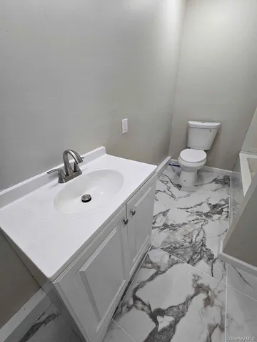a bathroom with a sink a toilet and vanity