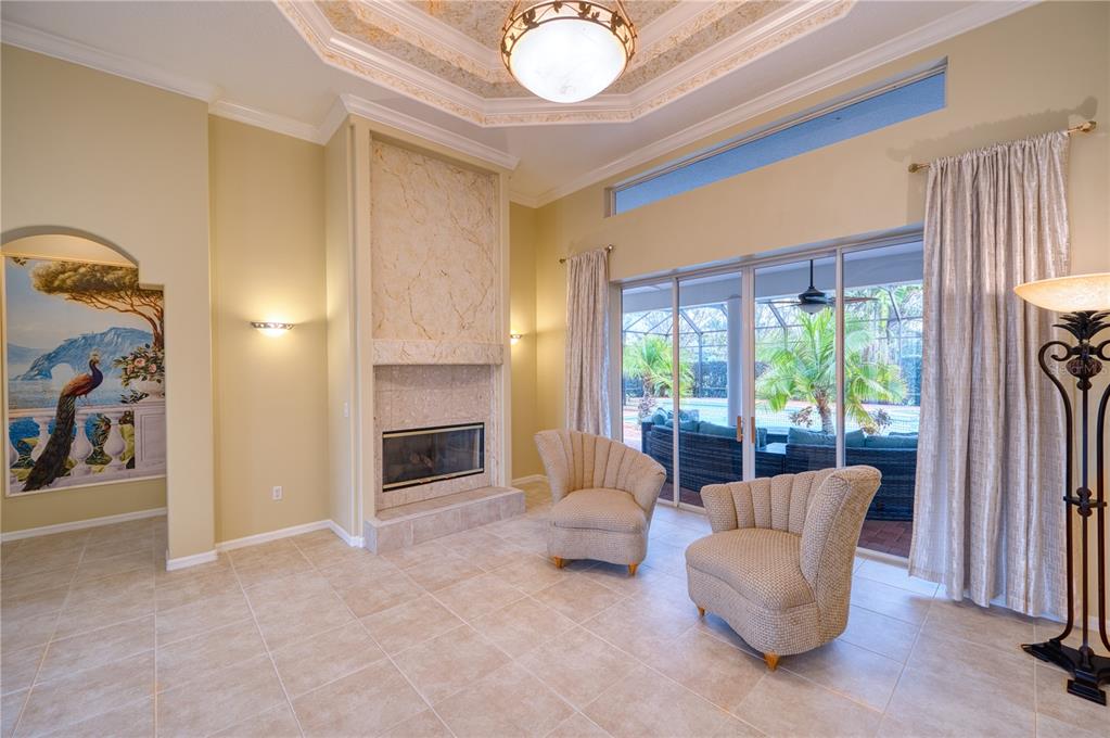 10523 Cheval Place Lakewood Ranch, FL 34202 - Photo 15 of 52 a living room with furniture and a fireplace