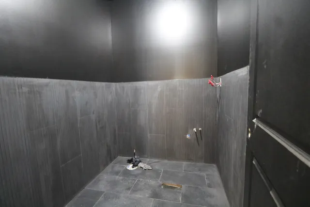 a bathroom with a bathtub