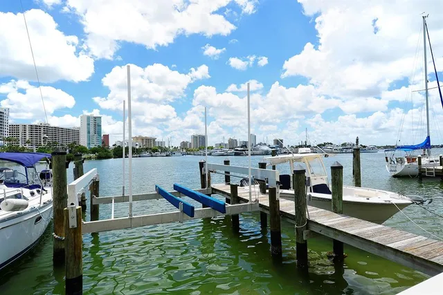 a view of a lake with a sitting area
