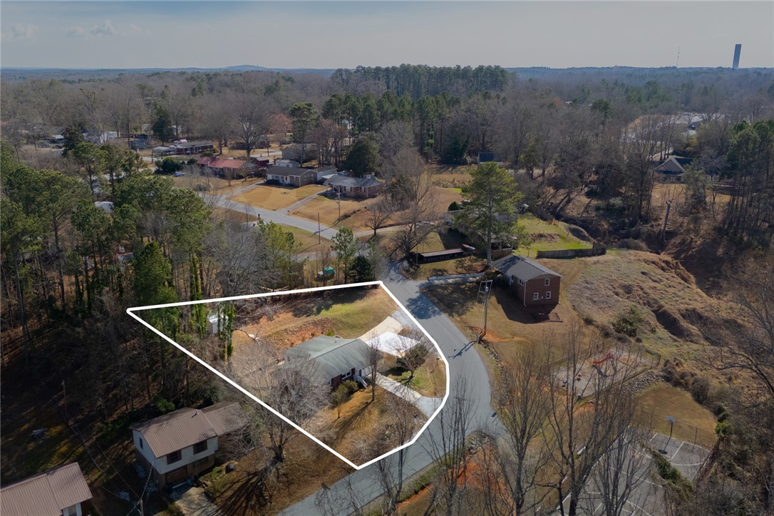 108 Hodge Street Abbeville, SC 29620 - Photo 37 of 39 Aerial view captures a home nestled among mature trees, boasting a curved driveway.