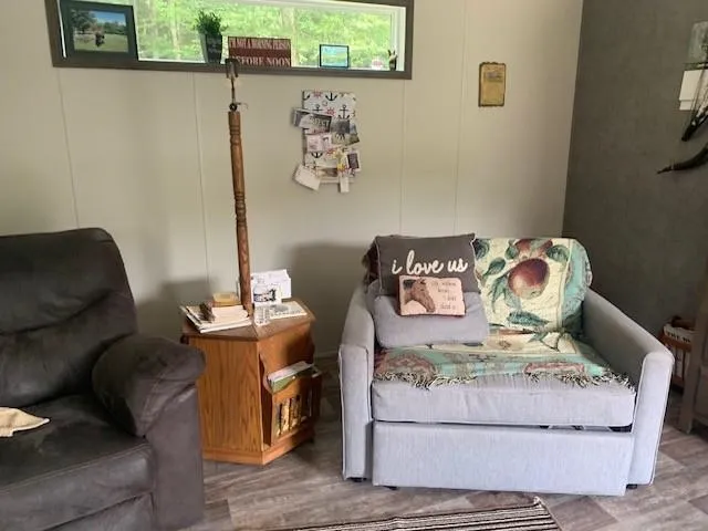 a living room with a couch and a table