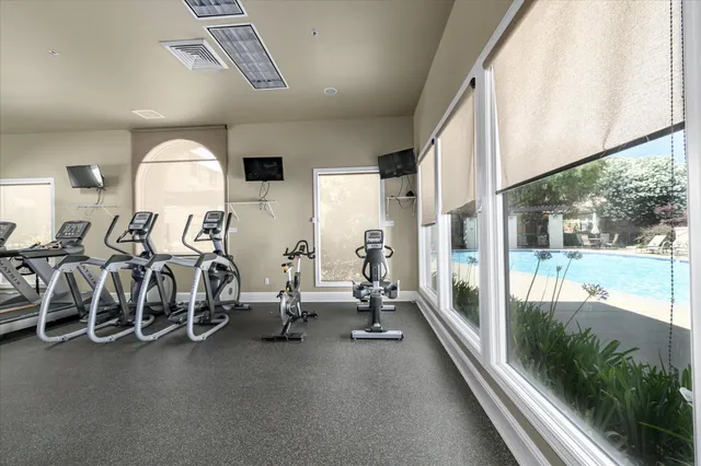 a view of a room with gym equipment