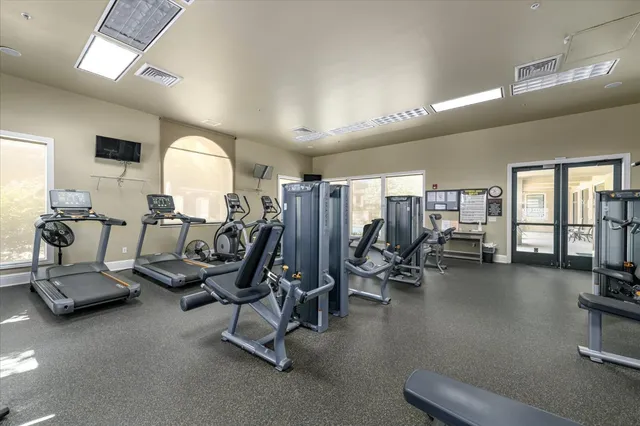 a view of a room with gym equipment