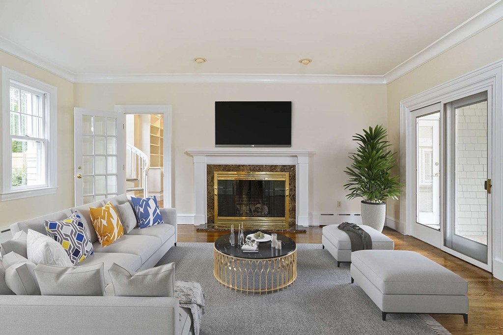 2 Hampton Road Lexington, MA 02421 - Photo 18 of 30 a living room with furniture and a fireplace