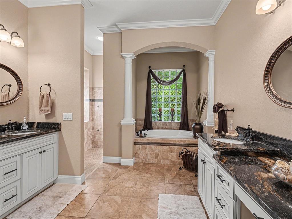 339 Corbett Road Lithia, FL 33547 - Photo 22 of 38 a spacious bathroom with a granite countertop sink a mirror and a bathtub