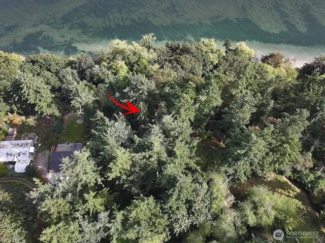 an aerial view of a houses with a yard