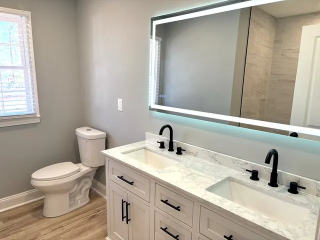 a bathroom with a bathtub