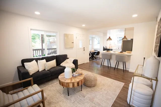 a kitchen with a sink and a potted plant