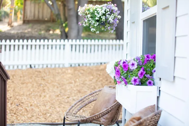 a view of balcony with wooden floor