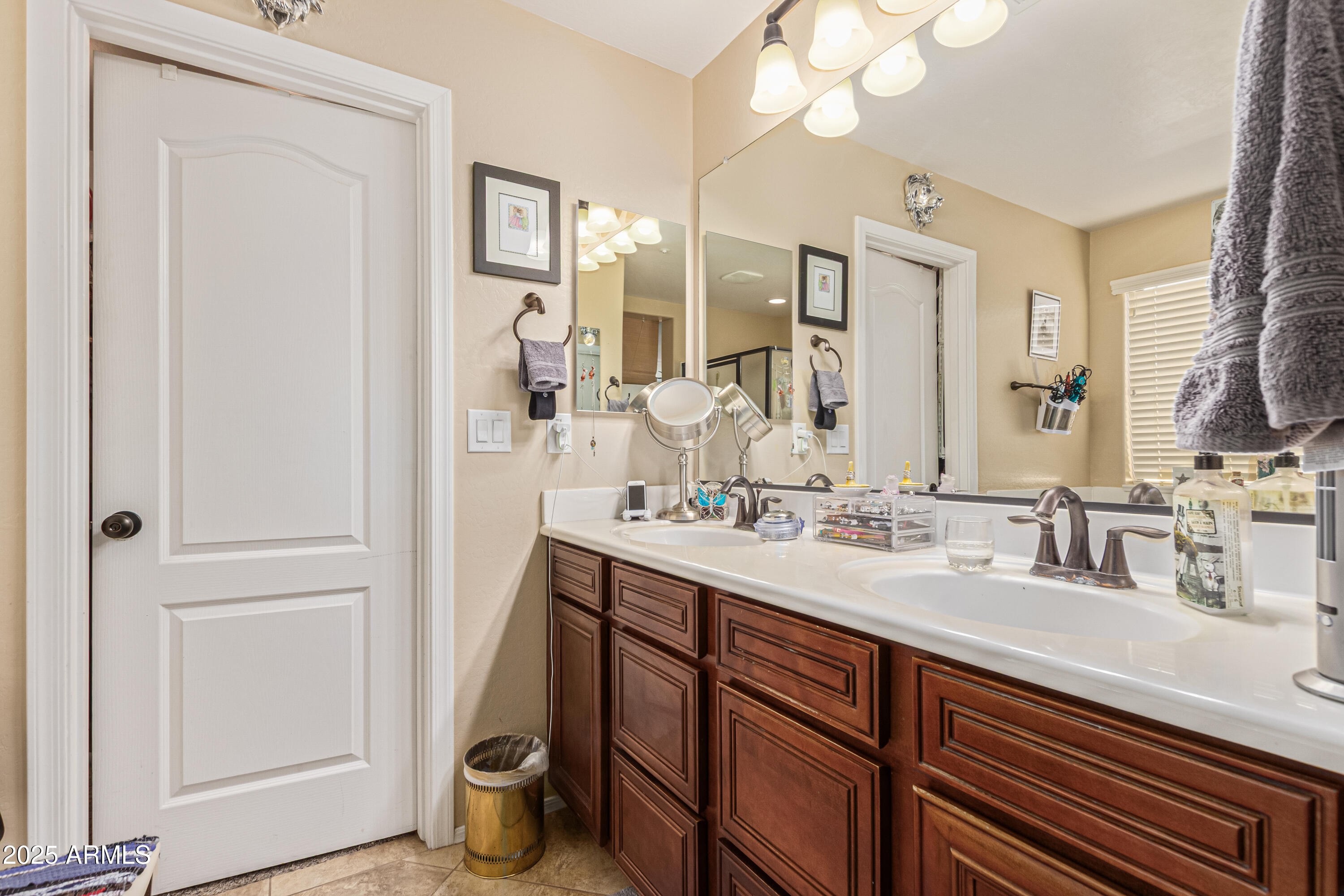 3238 East Ridgewood Lane Gilbert, AZ 85298 - Photo 20 of 43 a bathroom with a double vanity sink and a mirror
