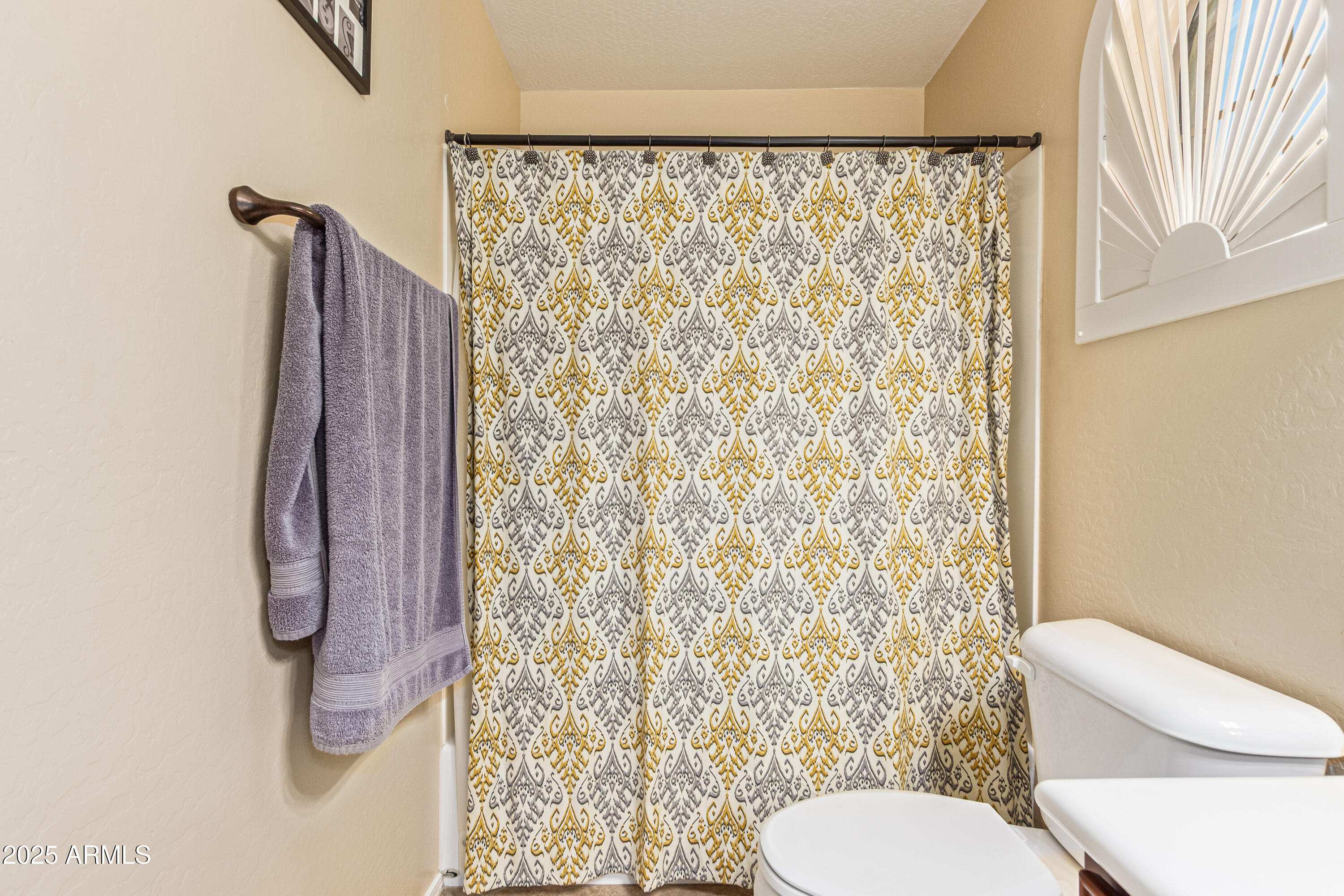 3238 East Ridgewood Lane Gilbert, AZ 85298 - Photo 29 of 43 a white toilet sitting next to a shower curtain