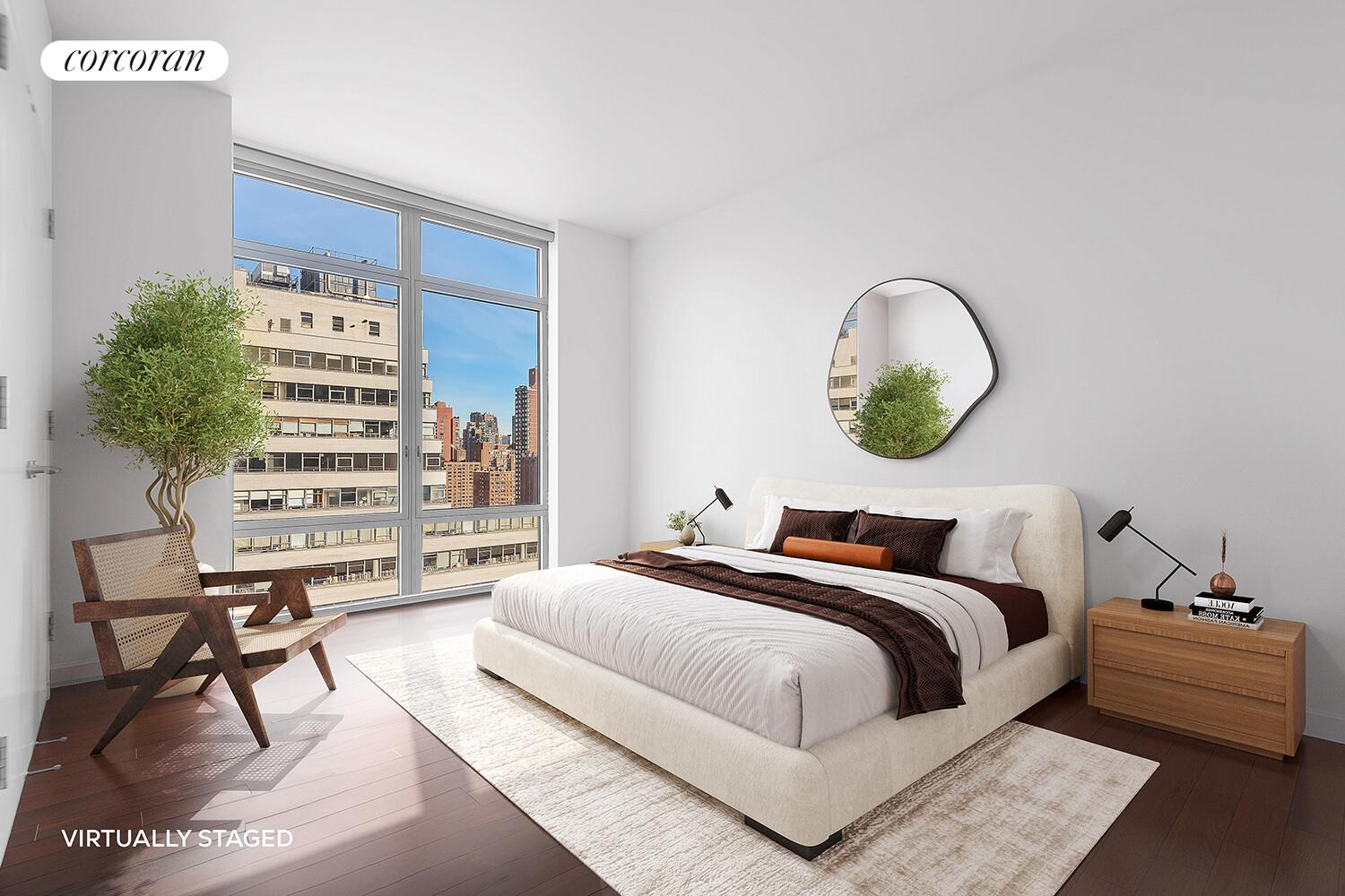 207 East 57th Street, Unit 19A Manhattan, NY 10022 - Photo 4 of 9 a bedroom with a bed and a potted plant