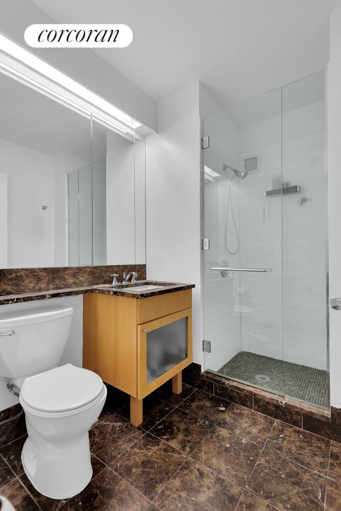 207 East 57th Street, Unit 19A Manhattan, NY 10022 - Photo 8 of 9 a bathroom with a toilet and a shower