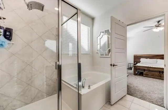 a bathroom with a tub and a shower