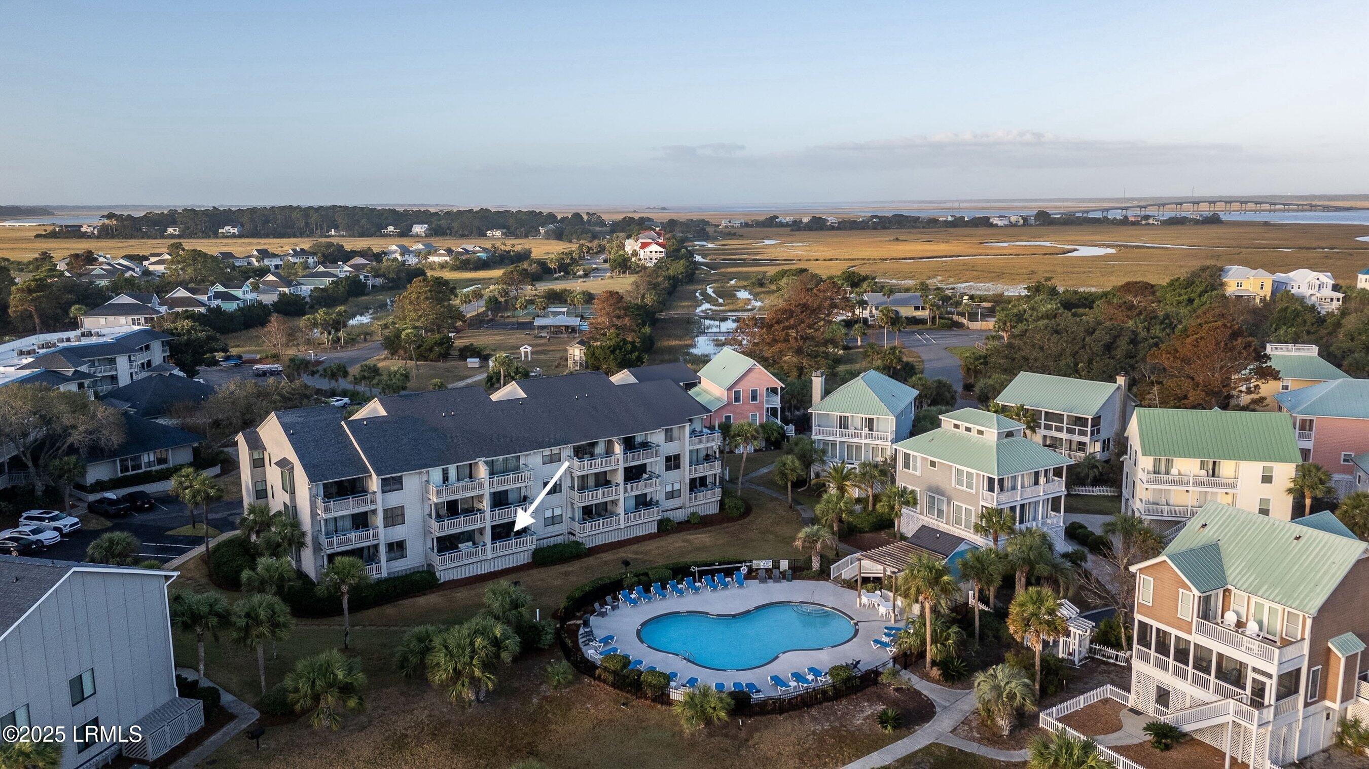 6 Harbor Drive, Unit M116 Harbor Island, SC 29920 - Photo 37 of 60 Aerial of M Building and Pool