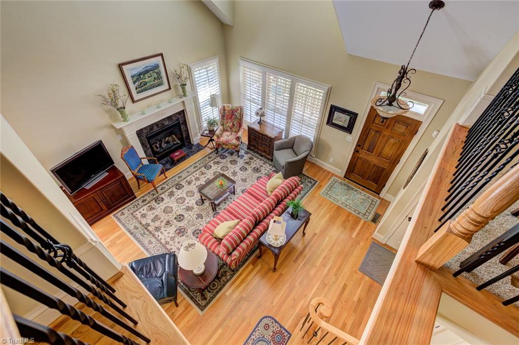 The great room as viewed from the upper loft area.
