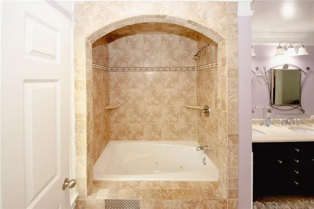 a bathroom with a bath tub and a shower