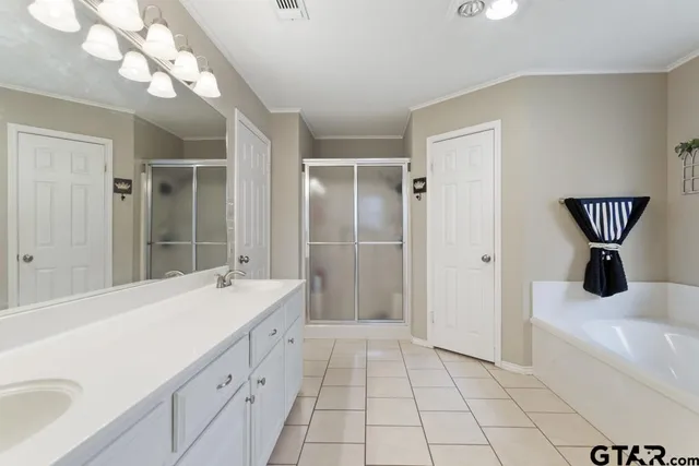 a bathroom with a sink a mirror and a shower