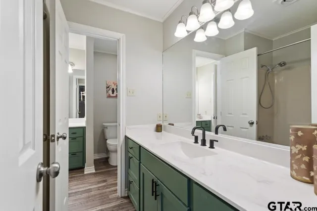 a bathroom with a sink double vanity and a mirror