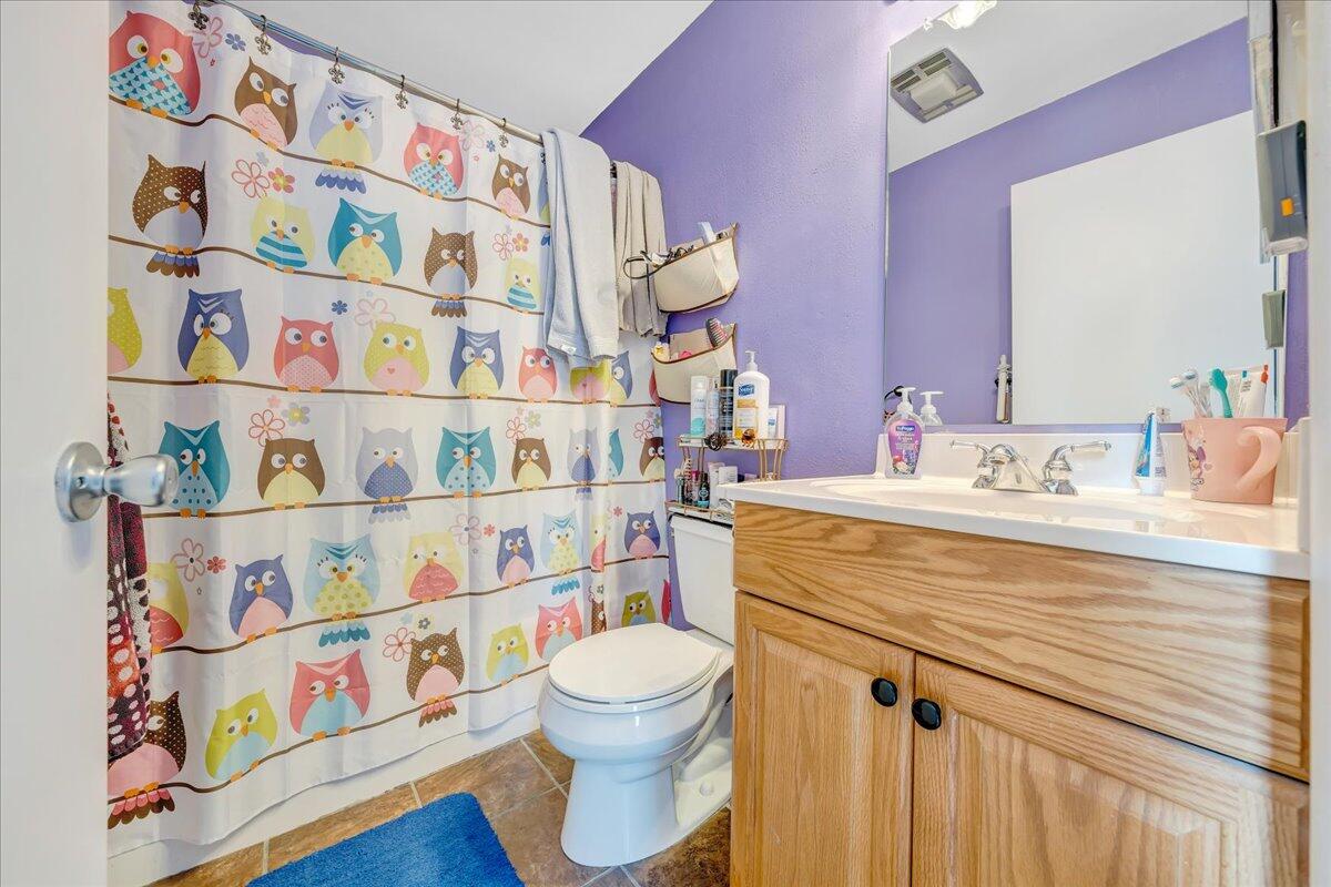 3607 Timberline Trail Roanoke, VA 24018 - Photo 13 of 24 a bathroom with a sink a toilet and a shower curtain