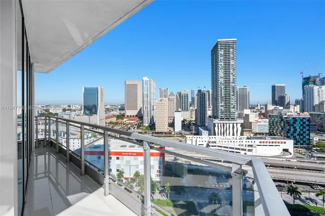 a city view with tall buildings