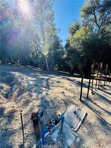 a view of dirt yard with a trees