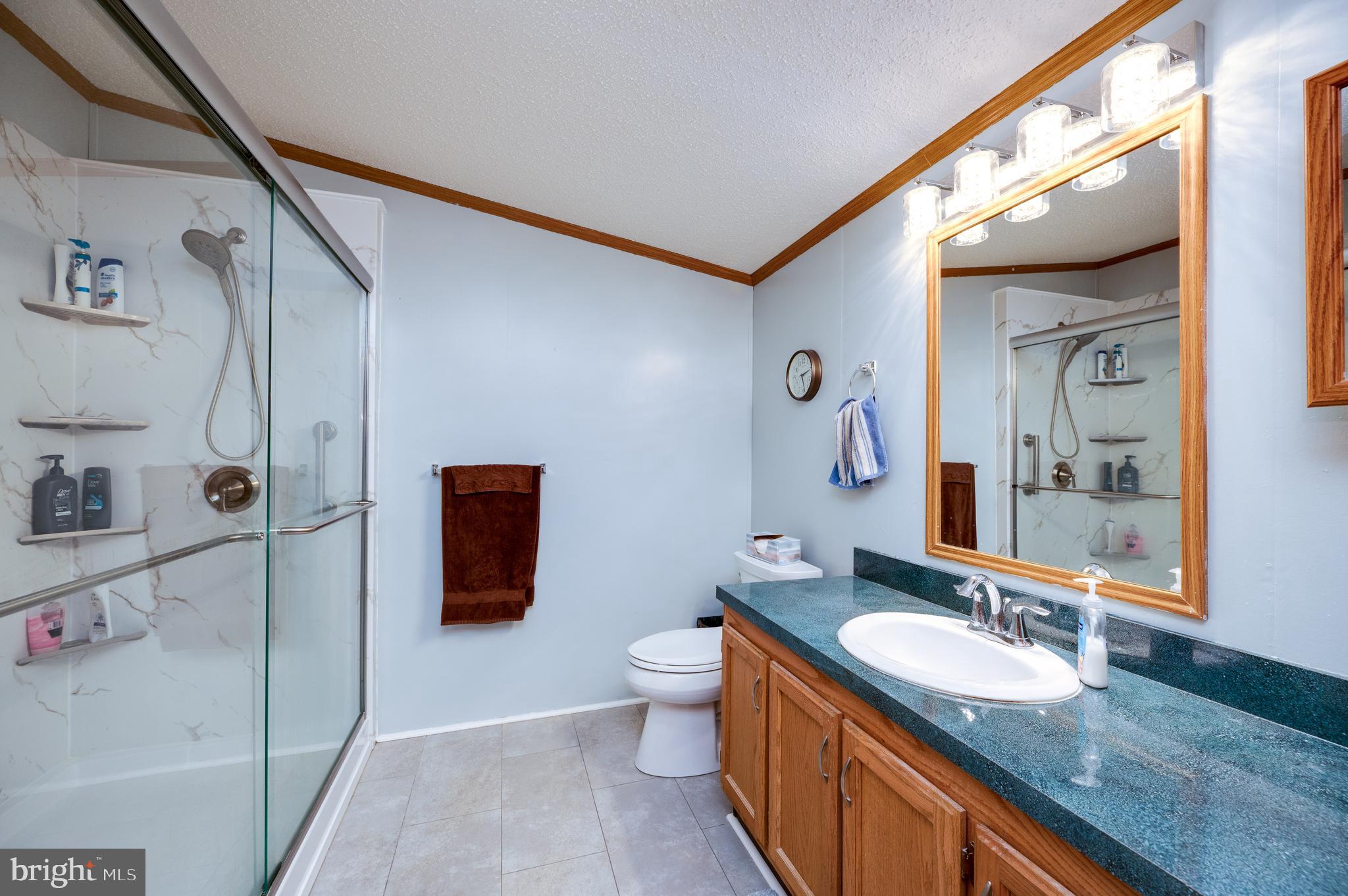 400 Allenbrook Lane Reading, PA 19606 - Photo 21 of 27 a spacious bathroom with a granite countertop sink a toilet a mirror and shower