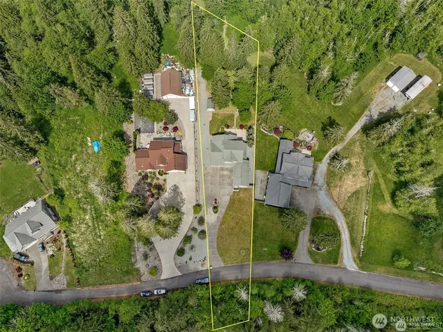 a view of outdoor space with trees all around