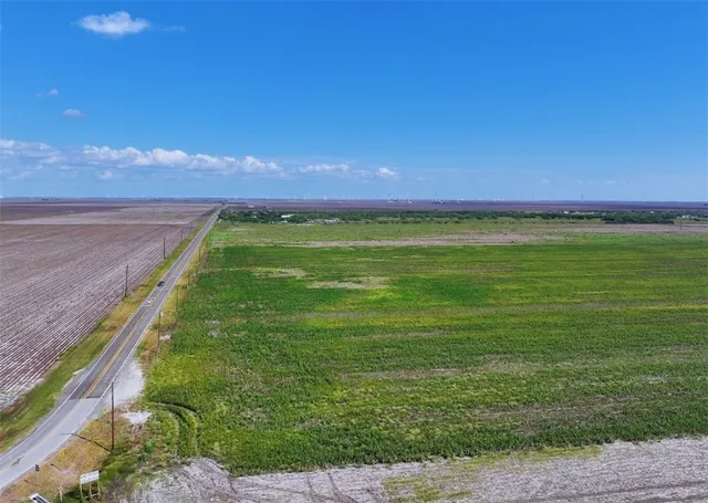 a view of a field with an ocean