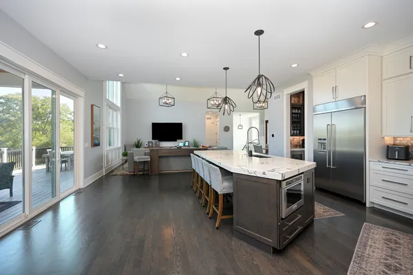 a view of a kitchen and a window