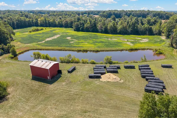 an aerial view of a house