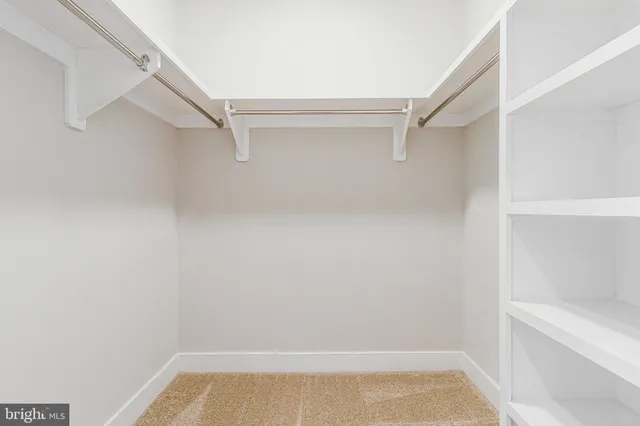 a view of walk in closet with empty racks