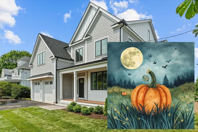 a view of a house with a swimming pool and a garden
