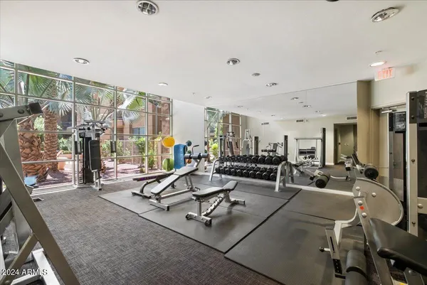 a view of a room with gym equipment