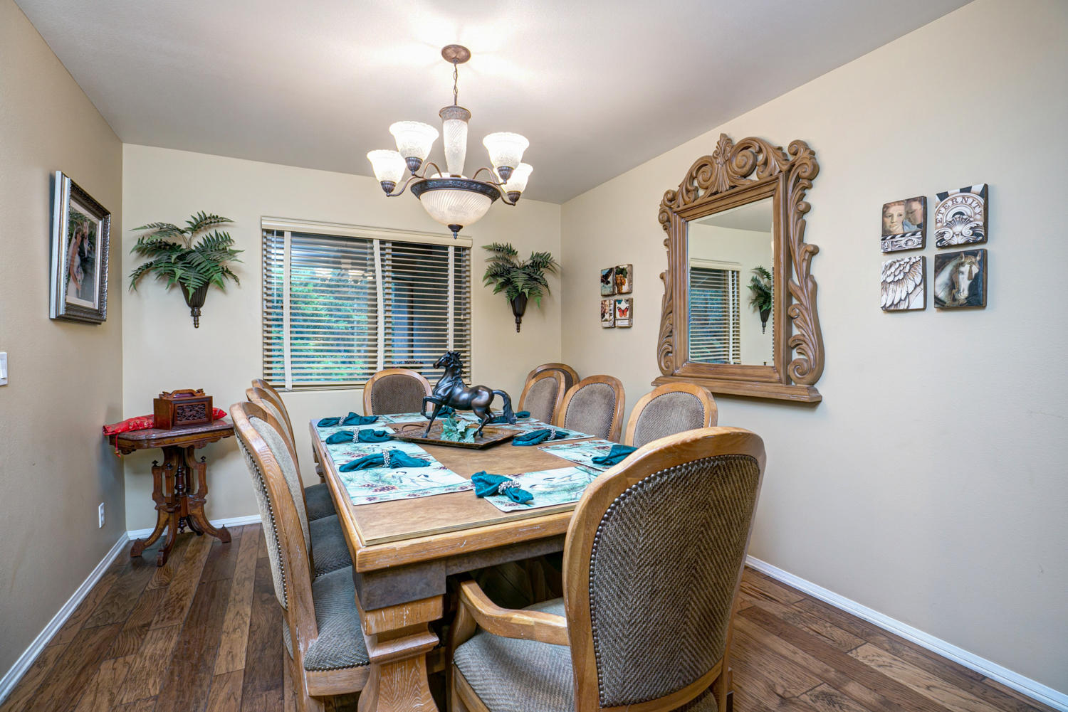 179 Baldwin Road Ojai, CA 93023 - Photo 8 of 39 a view of a dining room with furniture wooden floor and chandelier