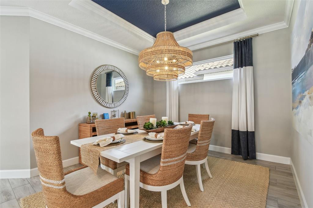 4257 Rosatti Road Wesley Chapel, FL 33543 - Photo 30 of 96 a view of a dining room with furniture a chandelier and wooden floor