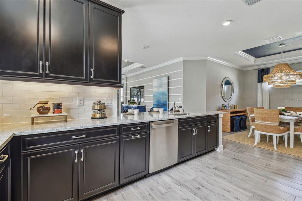 4257 Rosatti Road Wesley Chapel, FL 33543 - Photo 8 of 96 a kitchen with stainless steel appliances granite countertop wooden cabinets a sink and dishwasher