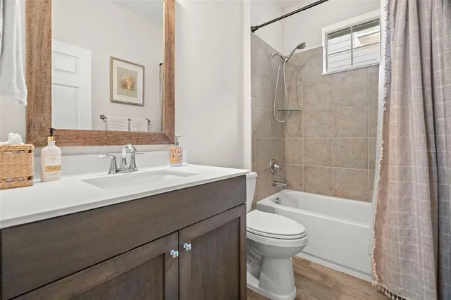 a porch with seating space