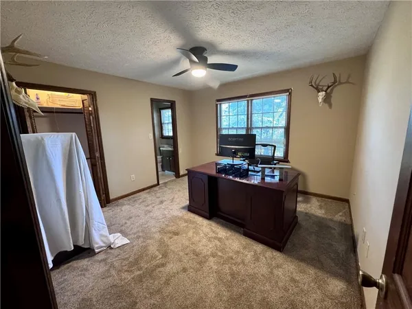 a room with a dresser and a mirror