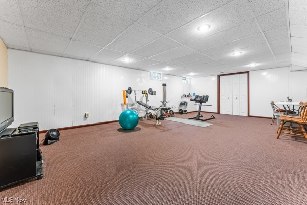 197 Mathews Road, Unit A Youngstown, OH 44512 - Photo 23 of 32 Workout room with a drop ceiling and carpet flooring