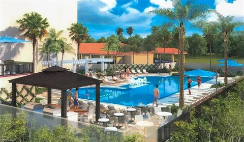 a view of a swimming pool with a patio