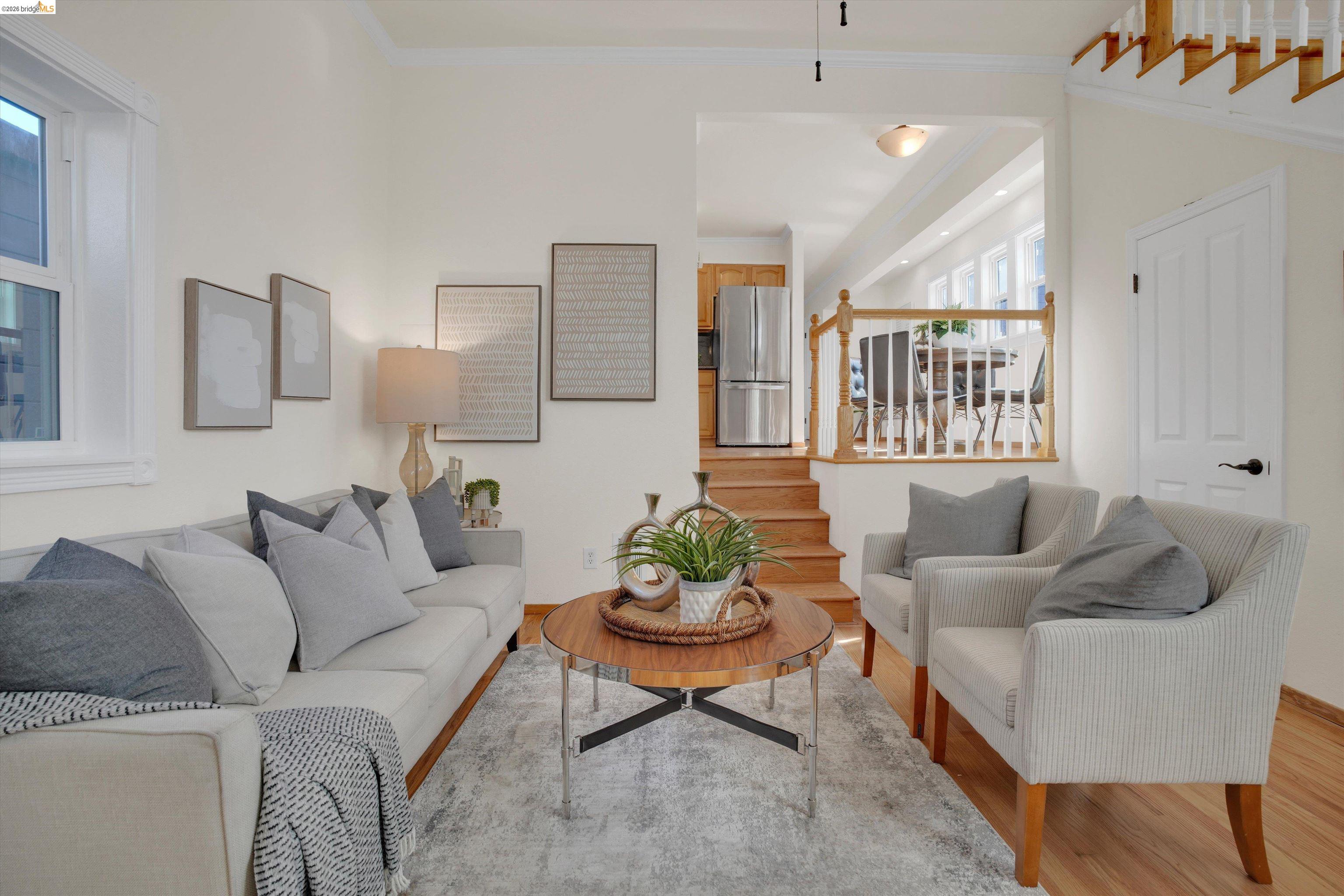 1821 Grand Street Alameda, CA 94501 - Photo 3 of 32 Living area featuring stairway and wood finished floors