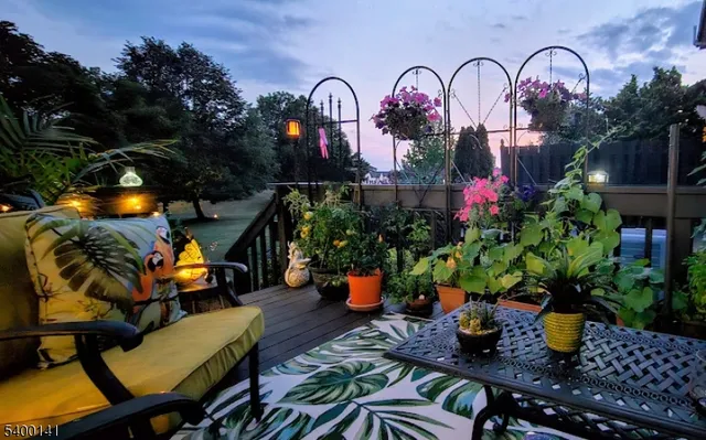 a front view of a house with patio