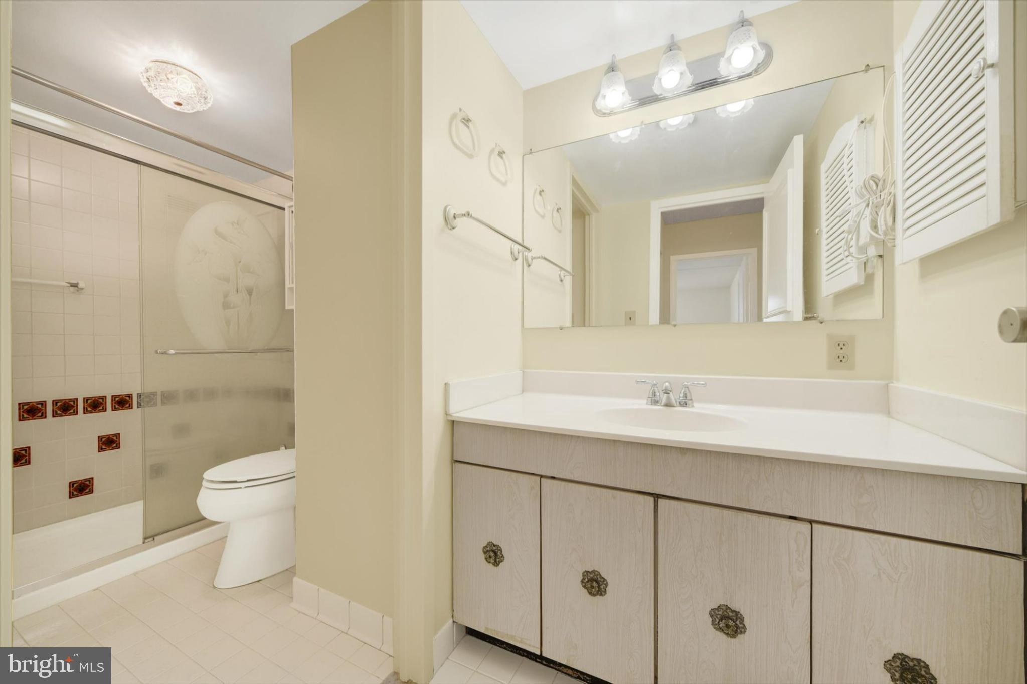 205 East Joppa Road, Unit 1604 Towson, MD 21286 - Photo 14 of 24 a bathroom with a sink a toilet a mirror and shower