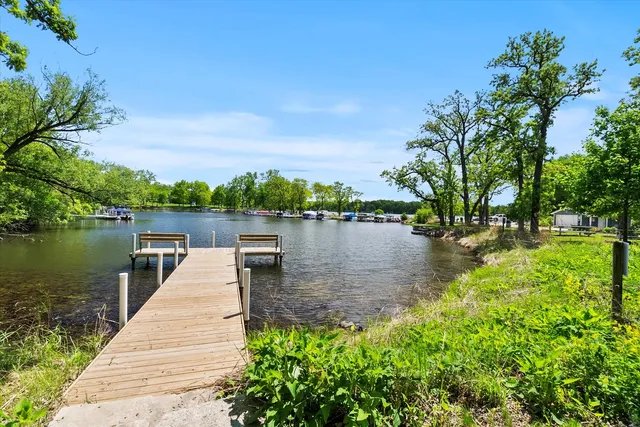 a view of a lake with outdoor space