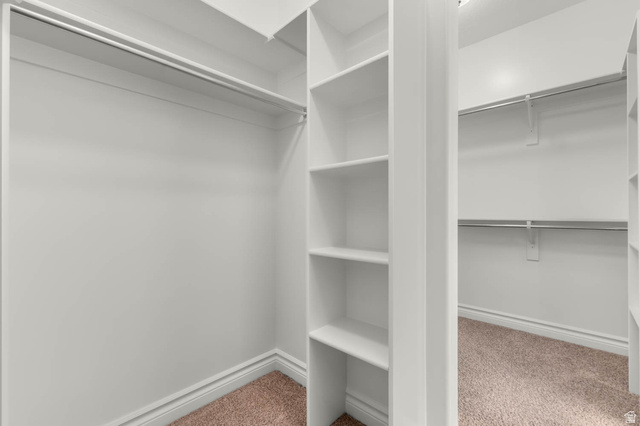 439 East 13540 South Draper, UT 84020 - Photo 19 of 46 Walk-in closet featuring white built-in shelving, white baseboards, and neutral-toned carpeting